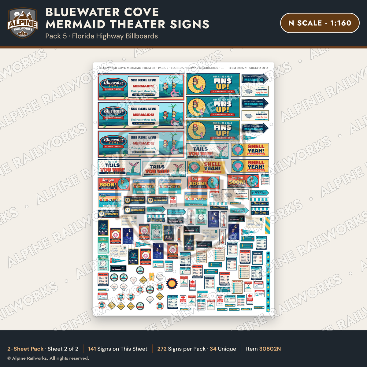 Alpine Railworks 30802N N Scale Roadside Signs - Mermaid Show