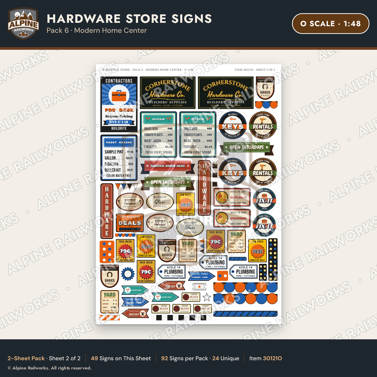 Alpine Railworks 30121O O Scale Hardware Store Signs