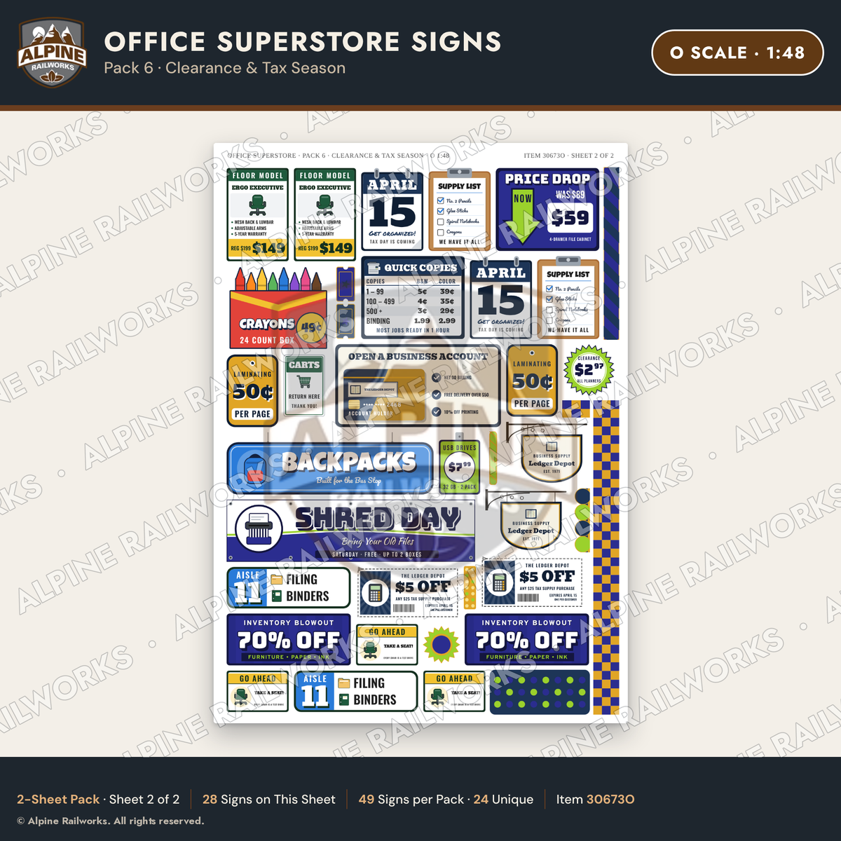Alpine Railworks 30673O O Scale Office Superstore Signs - Clearance