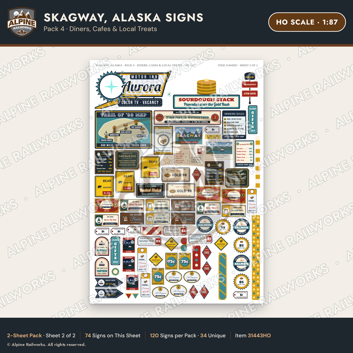 Alpine Railworks 31443HO HO Scale Skagway AK Signs - Diners & Cafes