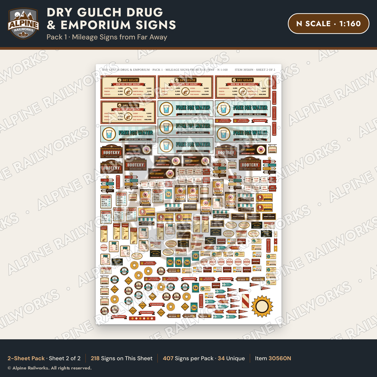 Alpine Railworks 30560N N Scale Roadside Signs - Western Drug Store