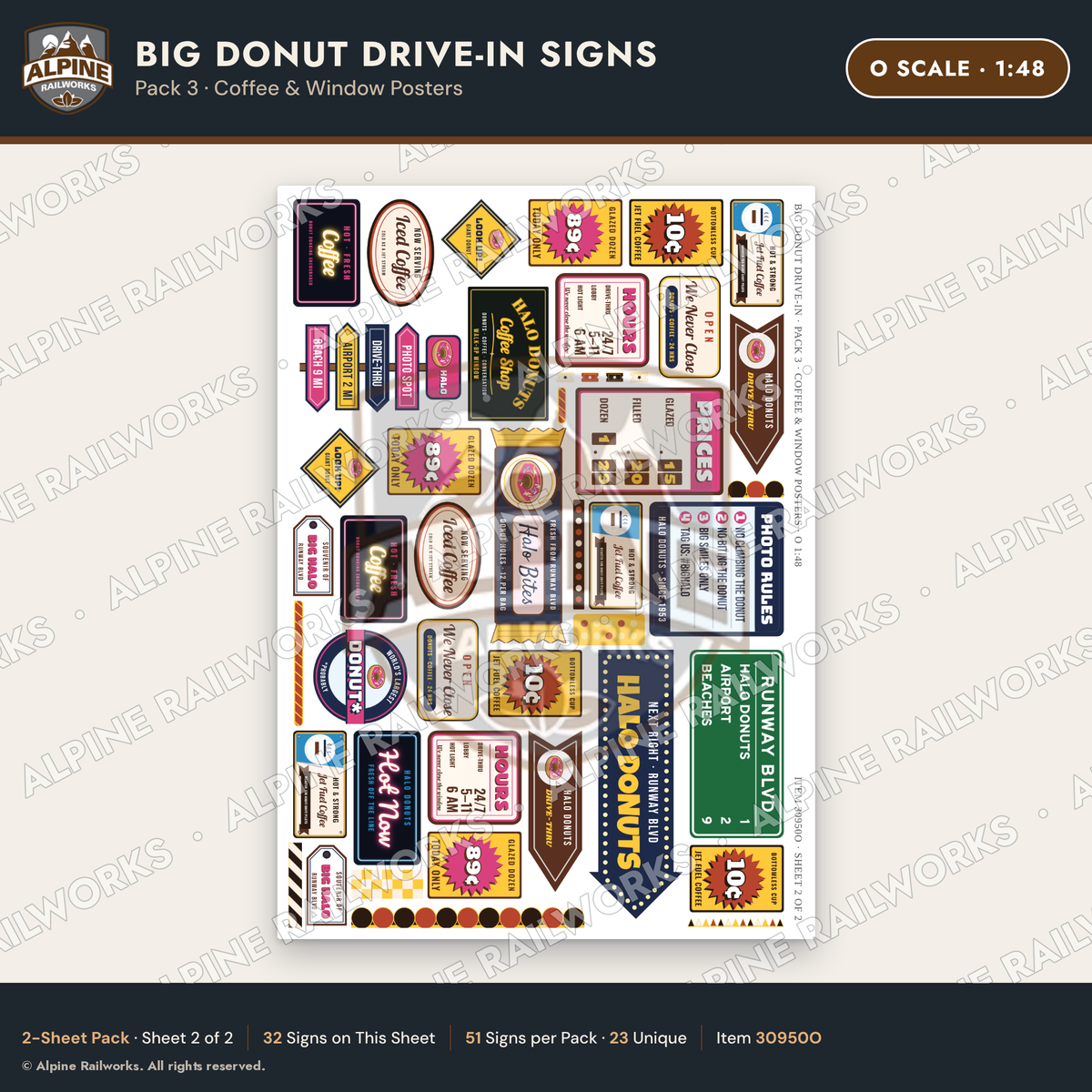 Alpine Railworks 30950O O Scale Roadside Signs - Giant Donut Shop
