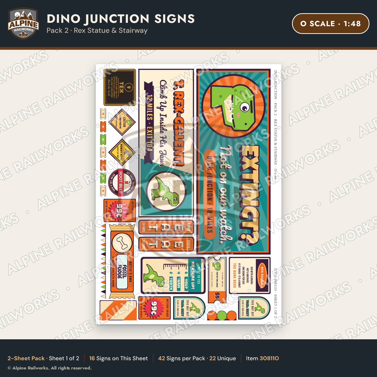 Alpine Railworks 30811O O Scale Roadside Signs - Giant Dinosaurs