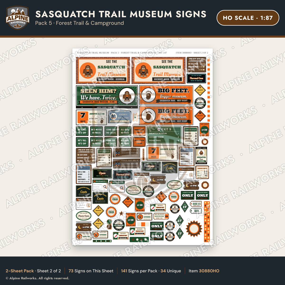 Alpine Railworks 30880HO HO Scale Roadside Signs - Bigfoot Museum