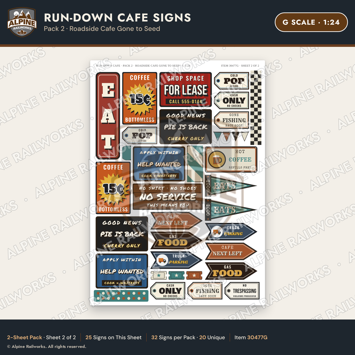 Alpine Railworks 30477G G Scale Run-Down Cafe Signs