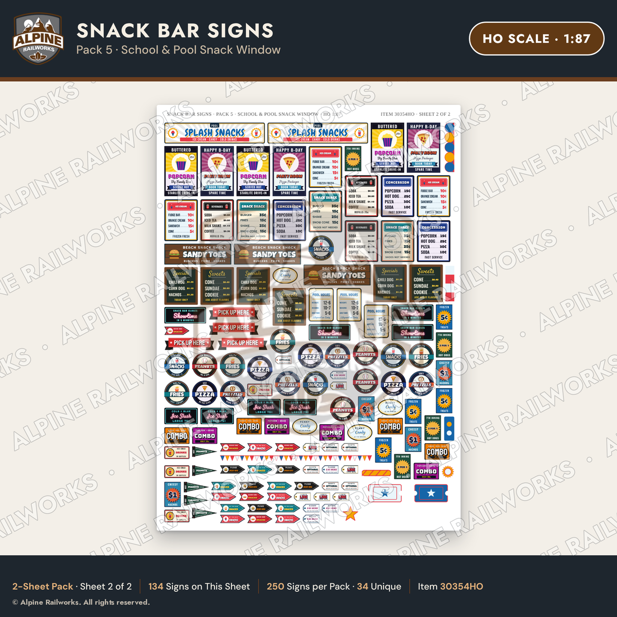 Alpine Railworks 30354HO HO Scale Snack Bar Signs - School