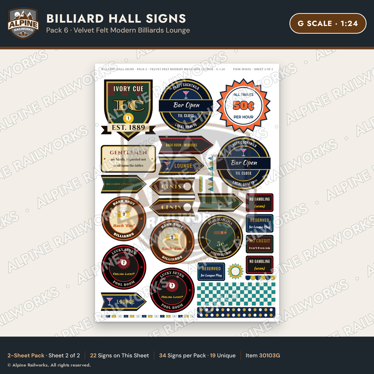 Alpine Railworks 30103G G Scale Billiard Hall Signs