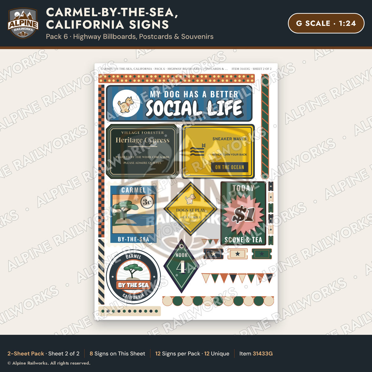 Alpine Railworks 31433G G Scale Carmel CA Signs - Billboards