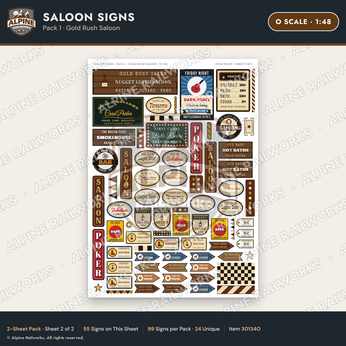 Alpine Railworks 30134O O Scale Saloon Signs - Gold Rush Saloon