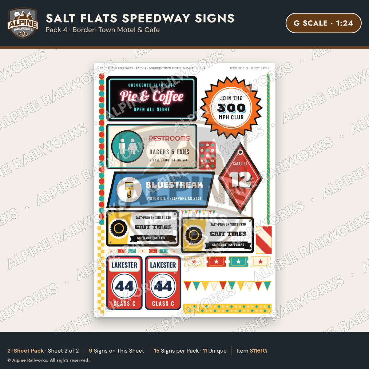 Alpine Railworks 31161G G Scale Racing Signs - Salt Flats Speedway