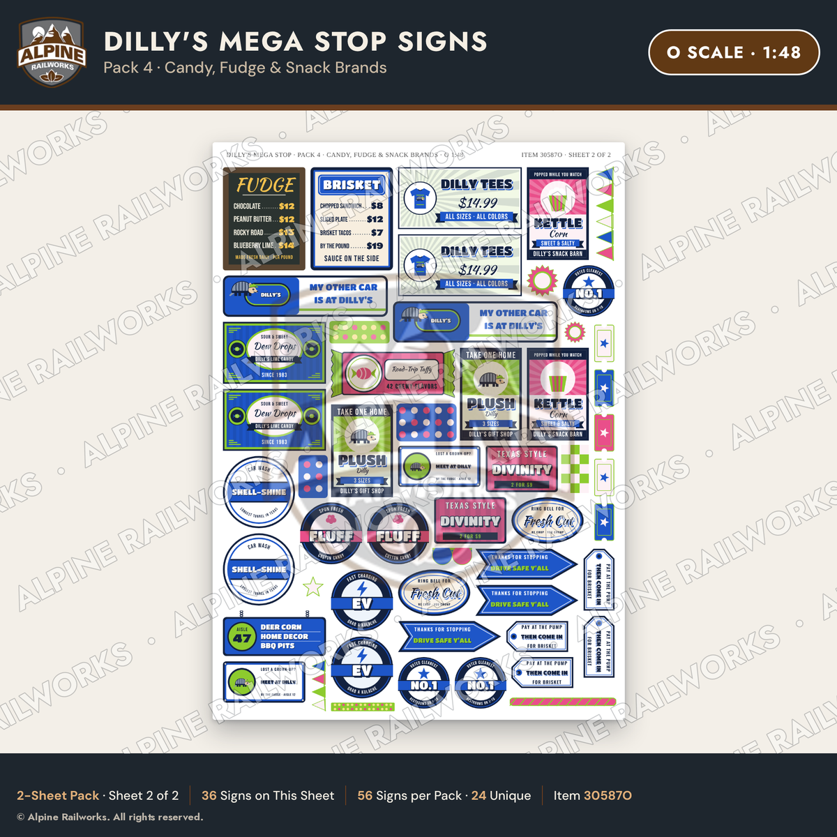 Alpine Railworks 30587O O Scale Roadside Signs - Travel Center