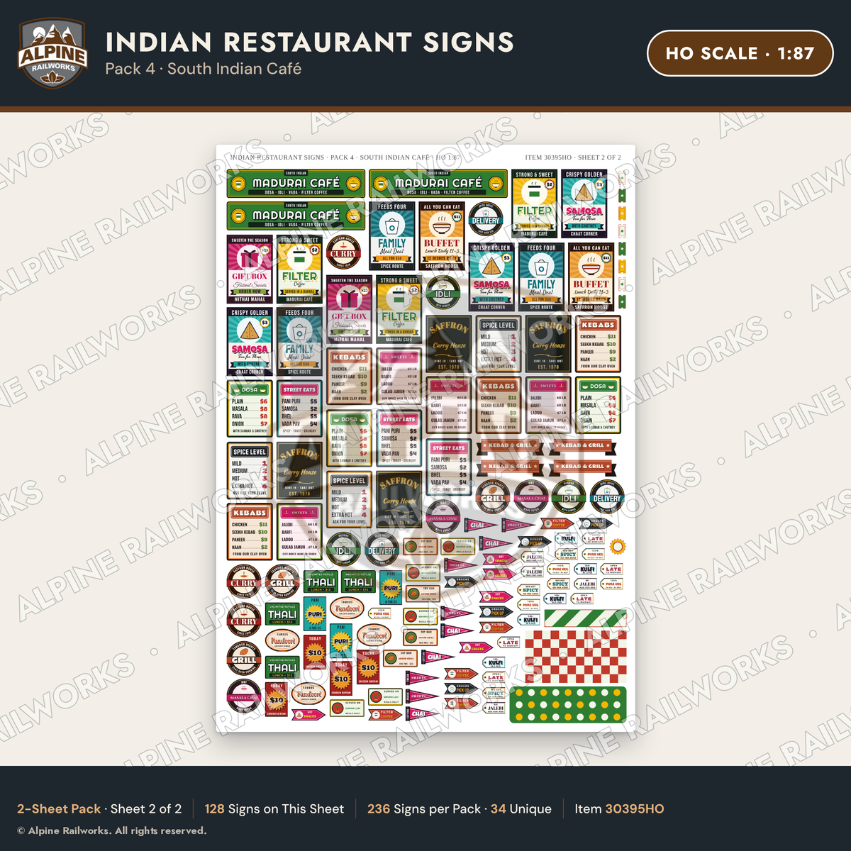 Alpine Railworks 30395HO HO Scale Indian Restaurant Signs