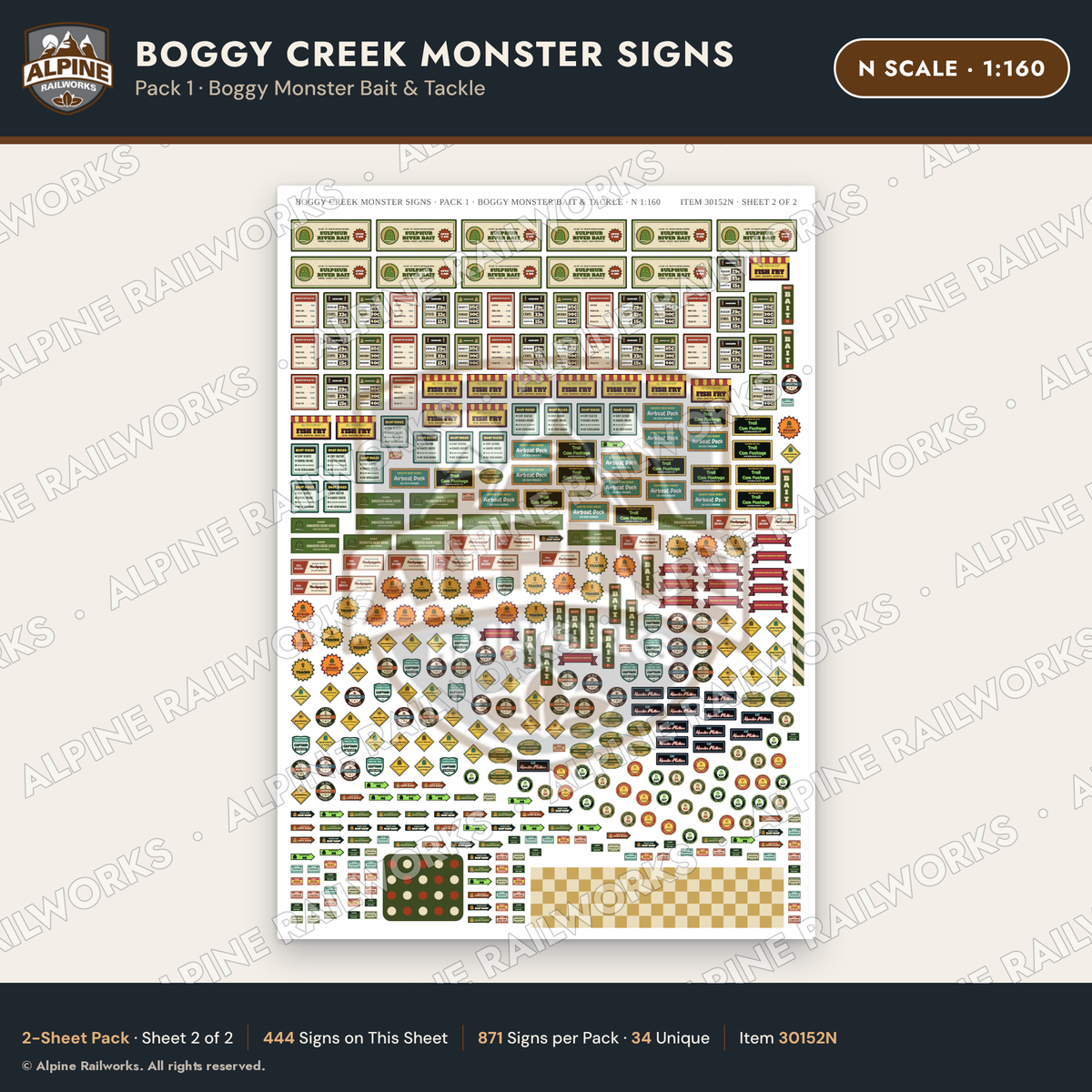 Alpine Railworks 30152N N Scale Boggy Creek Monster Signs