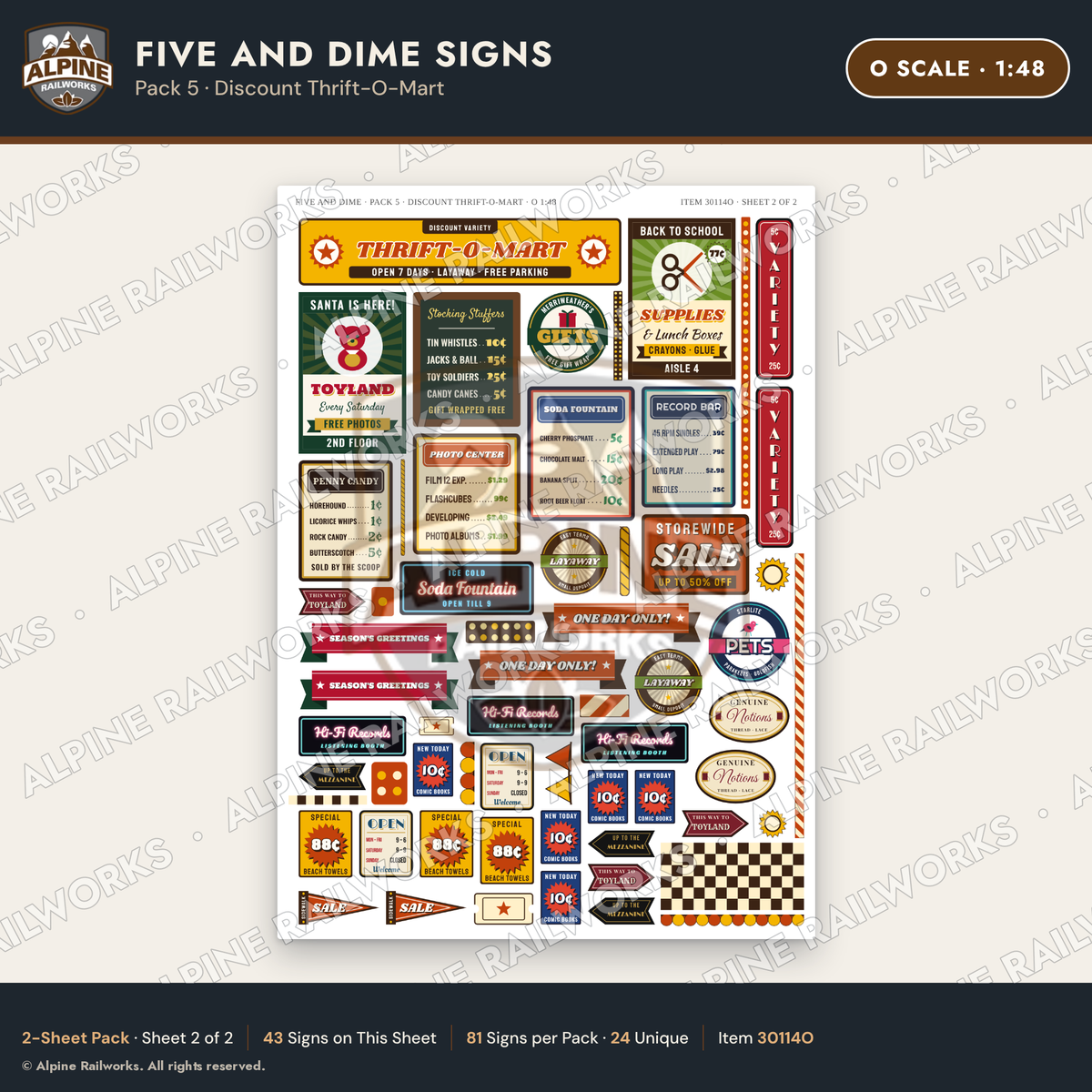 Alpine Railworks 30114O O Scale Five and Dime Signs
