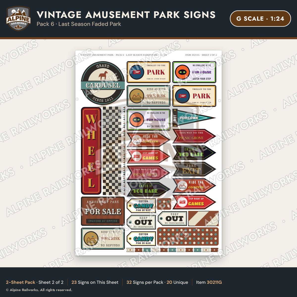 Alpine Railworks 30211G G Scale Vintage Amusement Park Signs