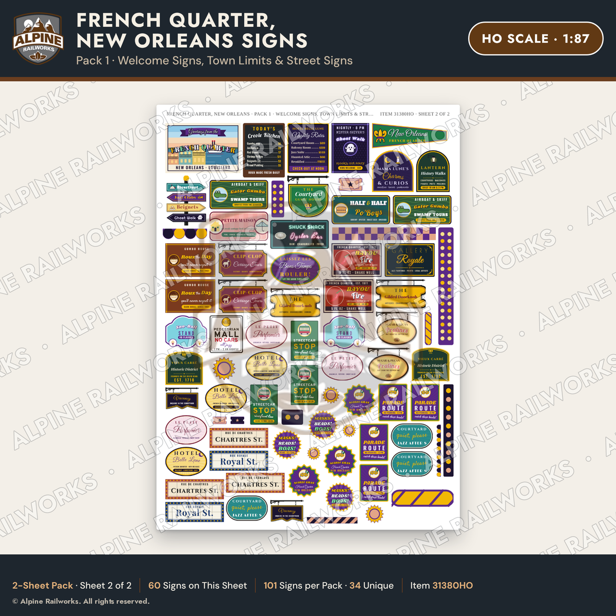Alpine Railworks 31380HO HO Scale French Quarter Signs - Welcome Signs