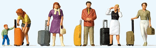 Preiser 10641 HO Scale Standing Travelers w/Rolling Suitcases -- pkg(6)