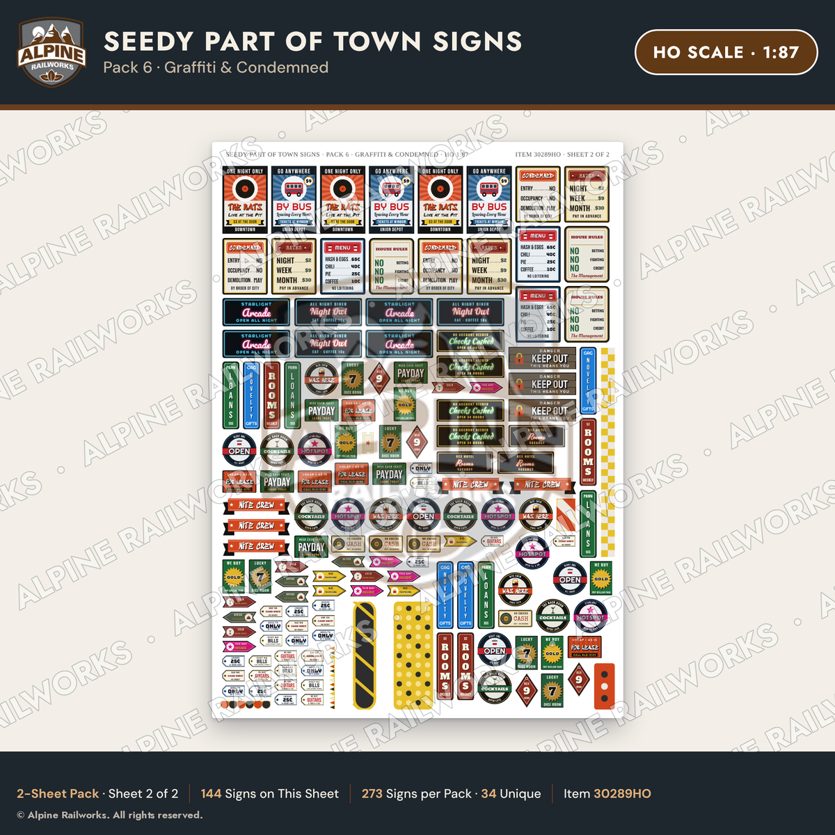 Alpine Railworks 30289HO HO Scale Seedy Part of Town Signs - Graffiti