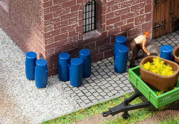 Faller 180970 HO Scale Plastic Barrels - Drums -- Blue pkg(9)