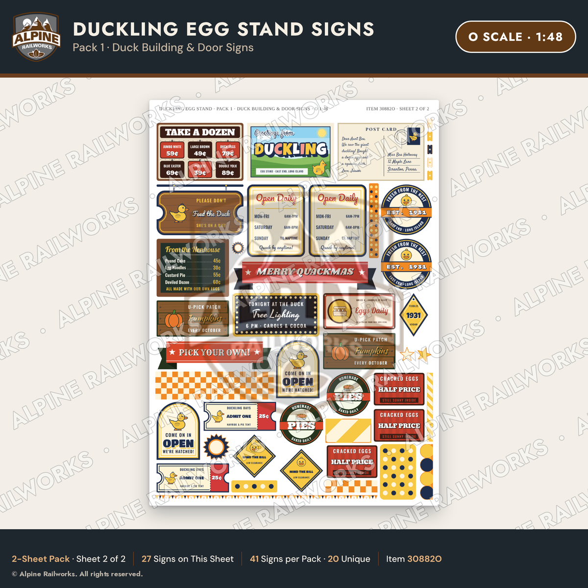 Alpine Railworks 30882O O Scale Roadside Signs - Giant Duck Farm Stand