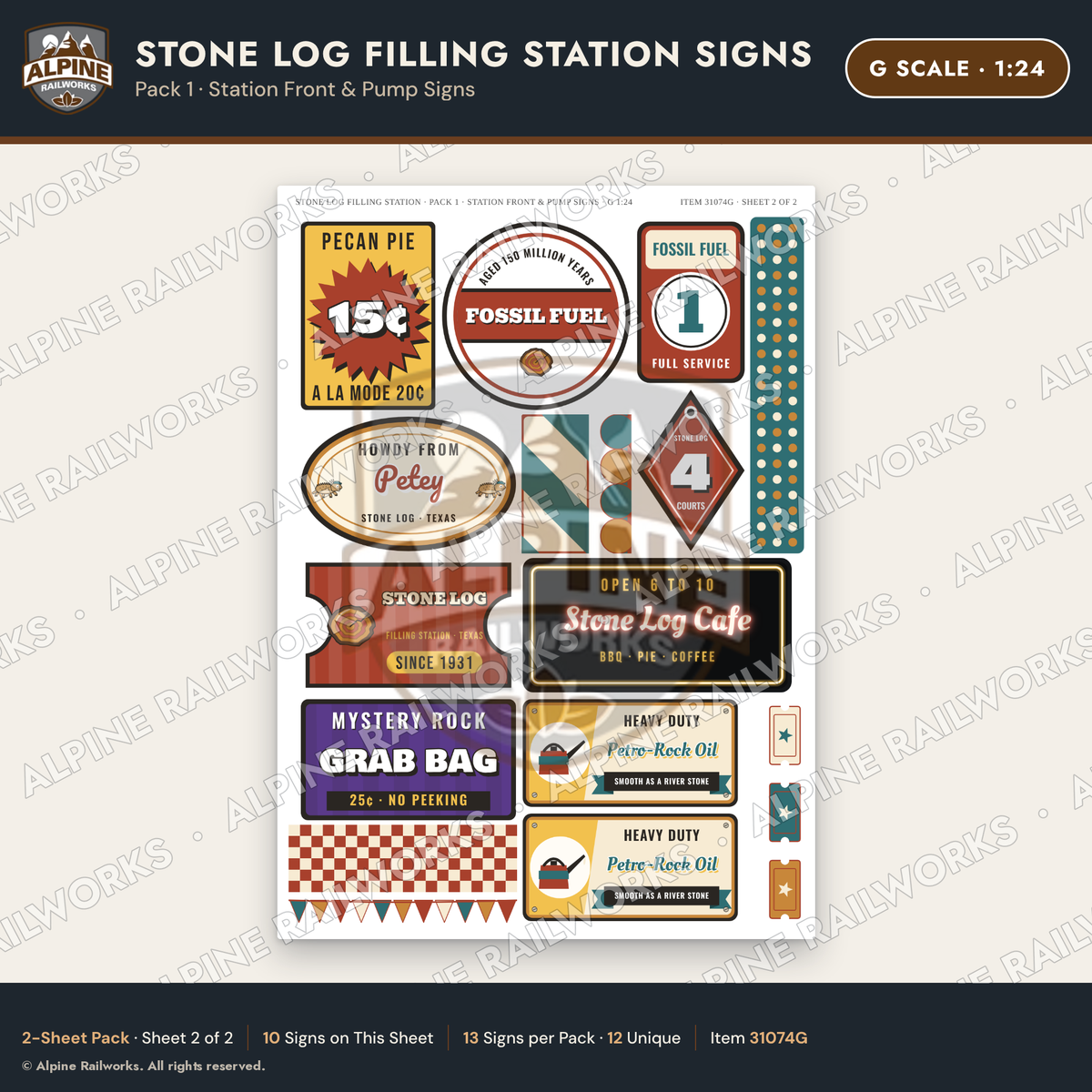 Alpine Railworks 31074G G Scale Roadside Signs - Petrified Wood