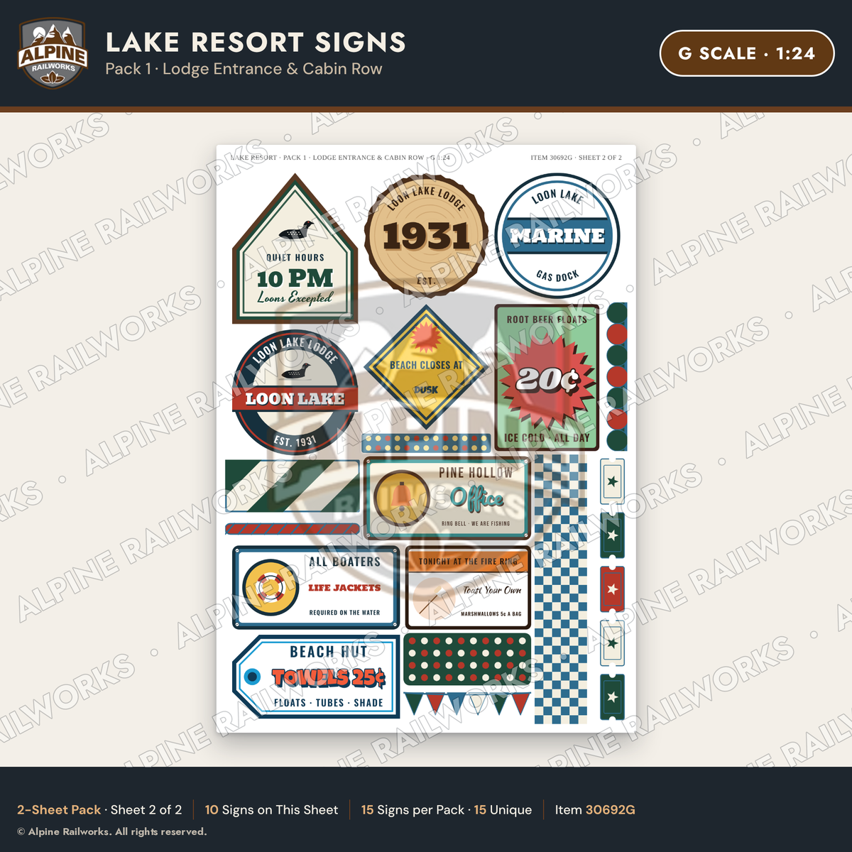 Alpine Railworks 30692G G Scale Lake Resort Signs - Lodge Entrance