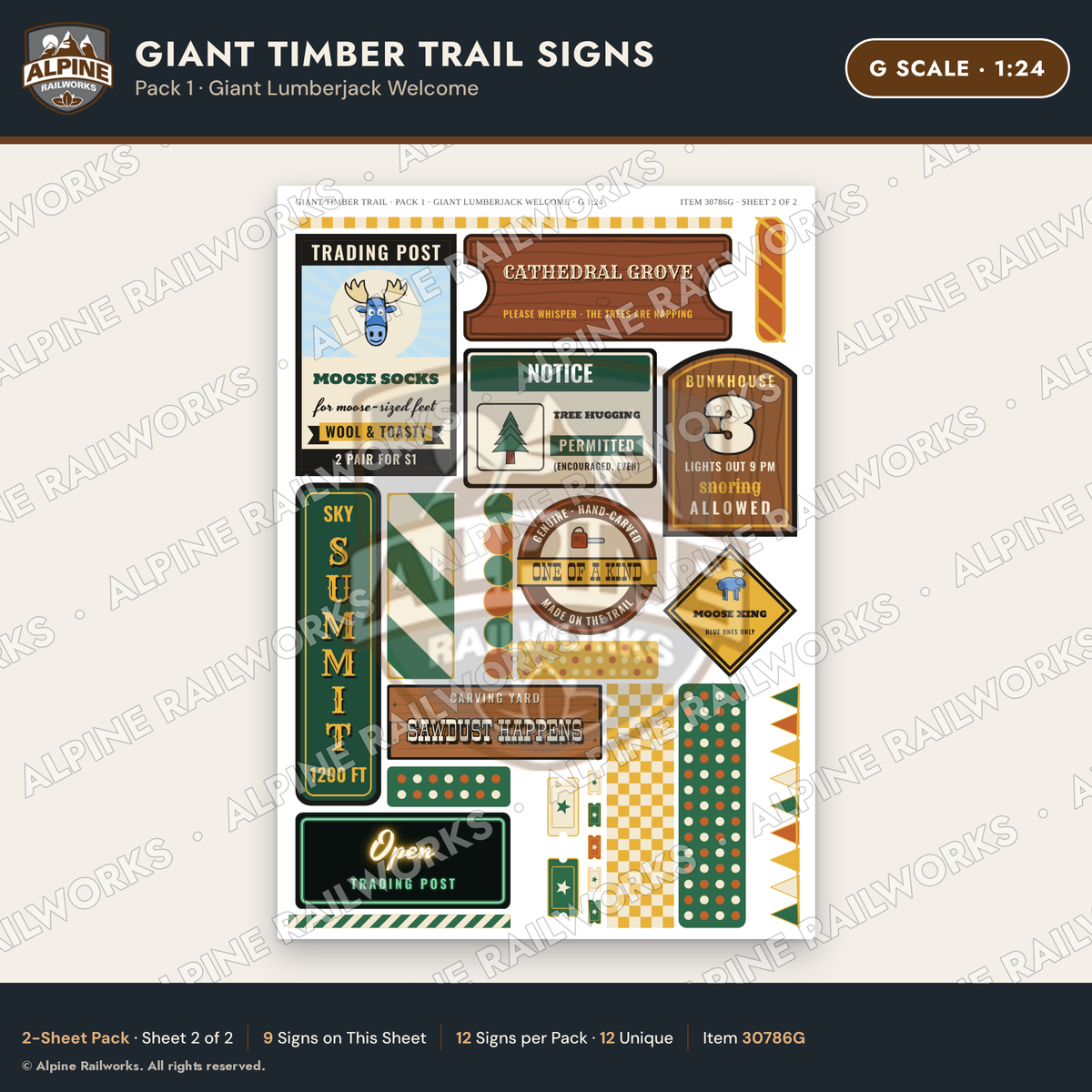 Alpine Railworks 30786G G Scale Roadside Signs - Lumberjack Redwoods