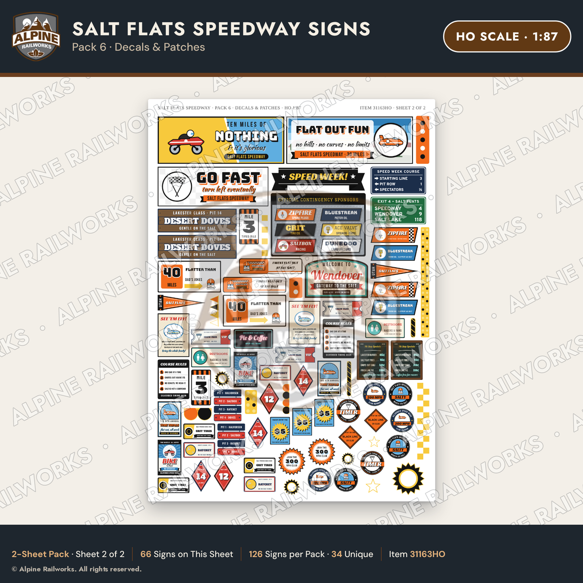 Alpine Railworks 31163HO HO Scale Racing Signs - Salt Flats Speedway
