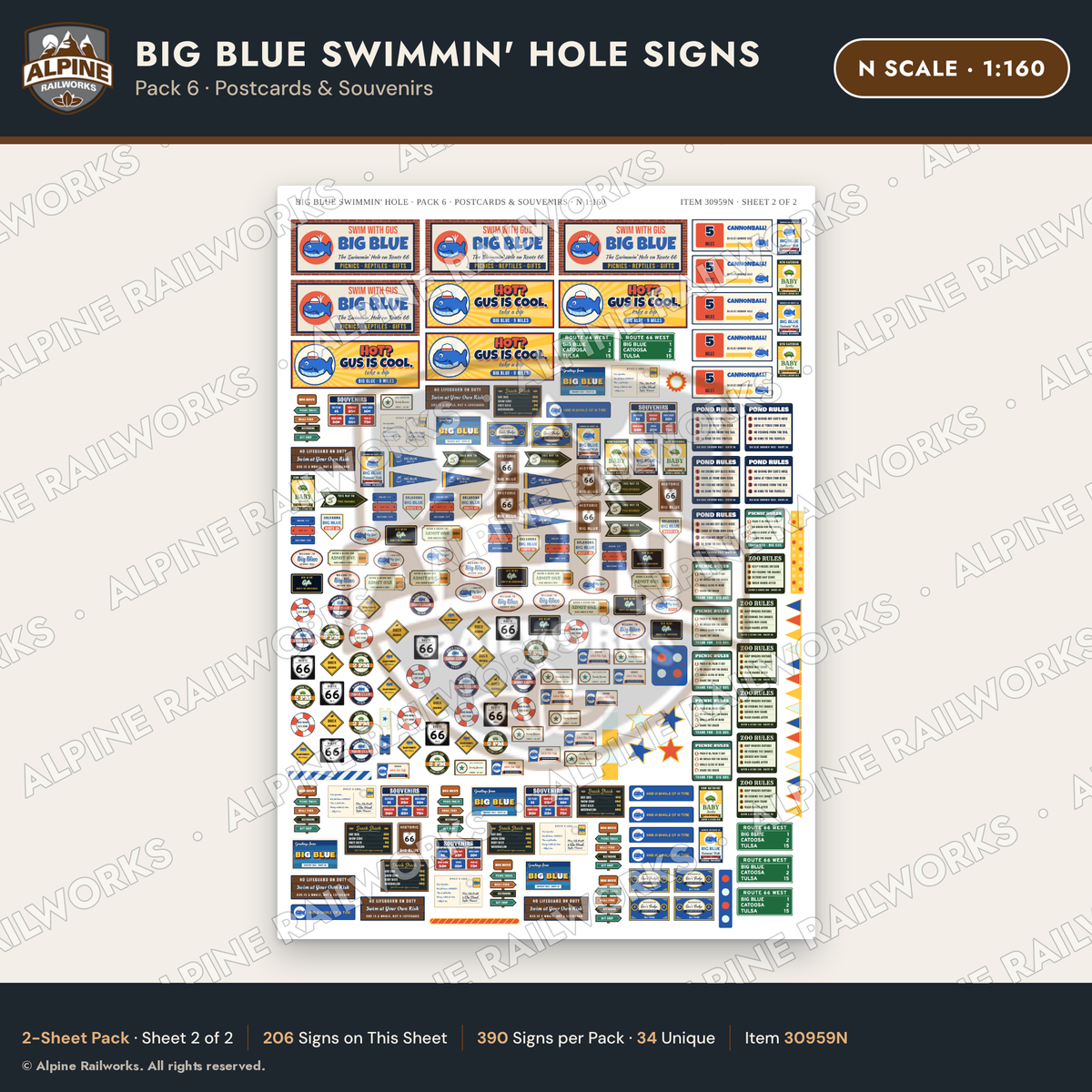 Alpine Railworks 30959N N Scale Roadside Attraction Signs - Blue Whale