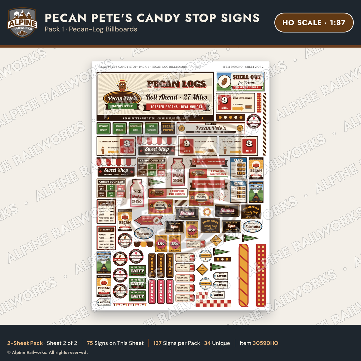 Alpine Railworks 30590HO HO Scale Roadside Signs - Pecan Candy Stop