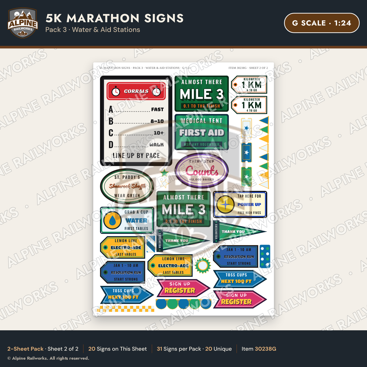 Alpine Railworks 30238G G Scale 5K Marathon Signs - Water
