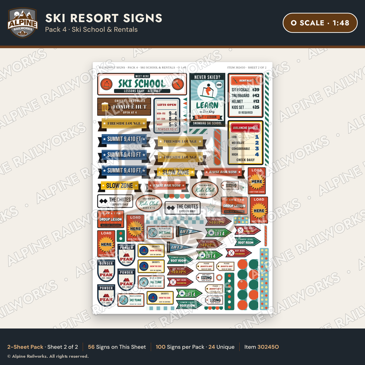 Alpine Railworks 30245O O Scale Ski Resort Signs - Ski School