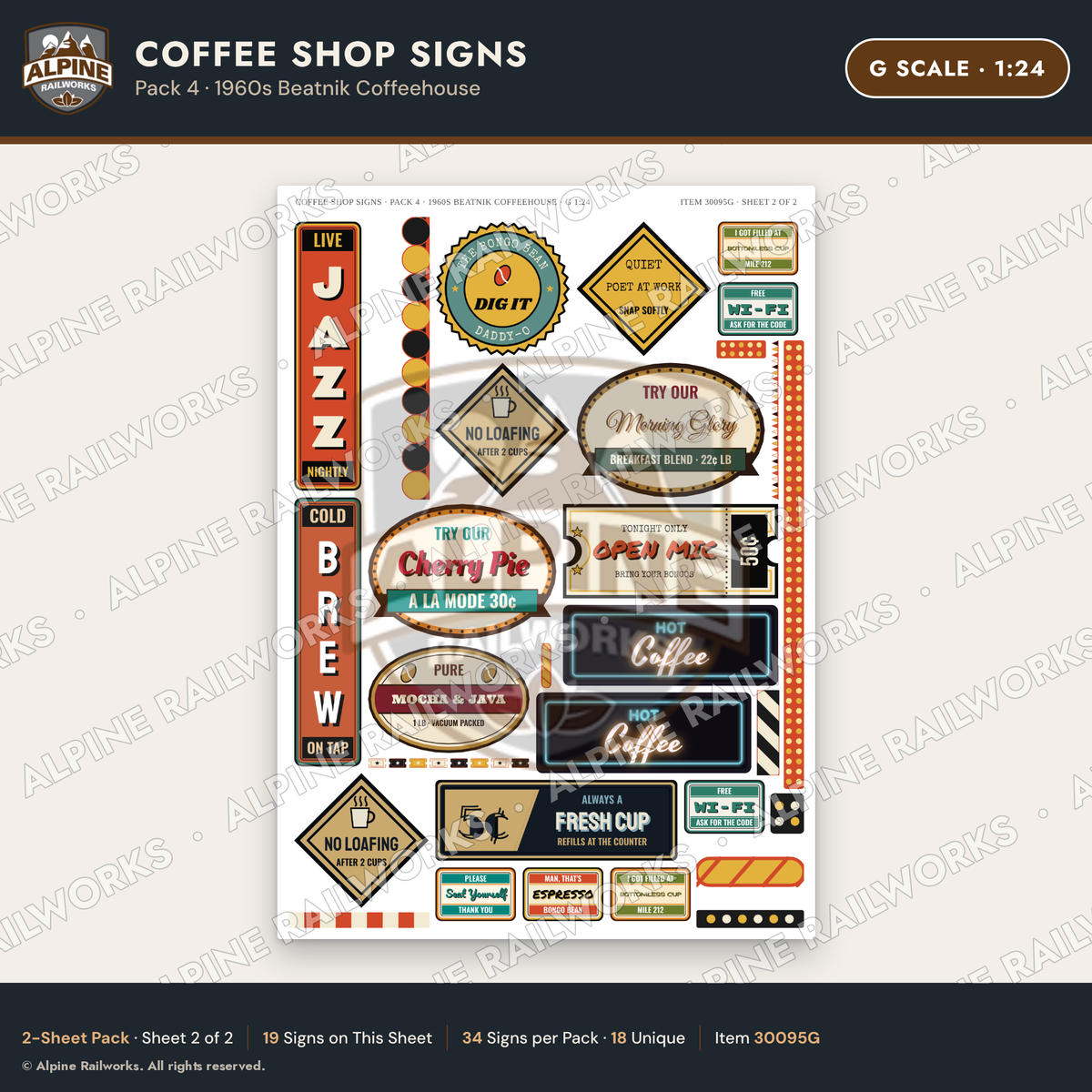 Alpine Railworks 30095G G Scale Coffee Shop Signs