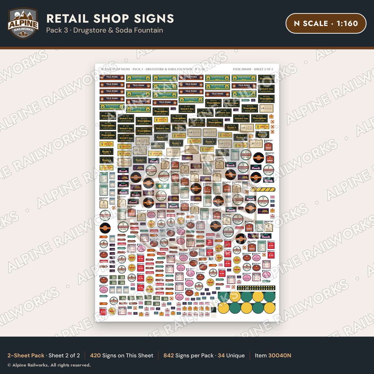 Alpine Railworks 30040N N Scale Retail Shop Signs - Drugstore