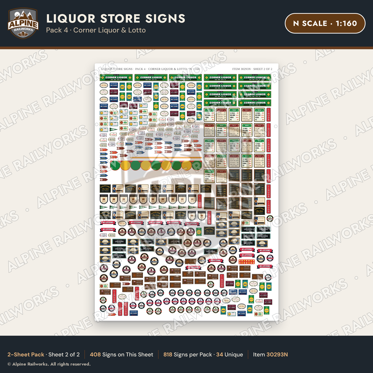 Alpine Railworks 30293N N Scale Liquor Store Signs - Corner Liquor