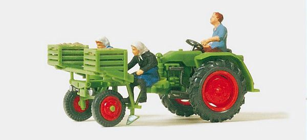 Preiser 17935 HO Scale Farm Equipment -- Tractor w/Potato Planter & 3 Figures
