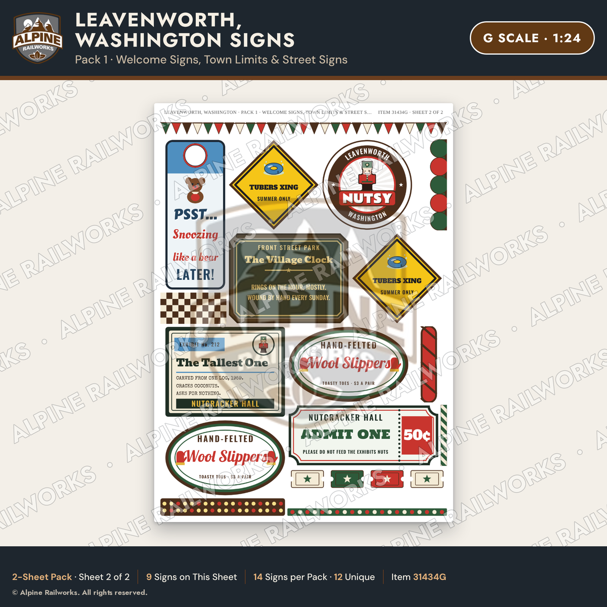 Alpine Railworks 31434G G Scale Leavenworth WA Signs - Welcome Signs