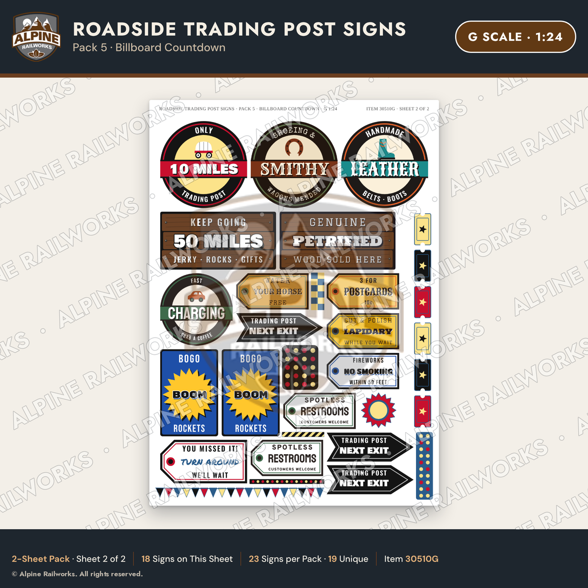 Alpine Railworks 30510G G Scale Roadside Trading Post Signs