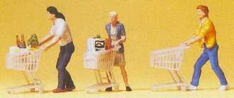 Preiser 10488 HO Scale Pedestrians -- People w/Grocery Carts (3)