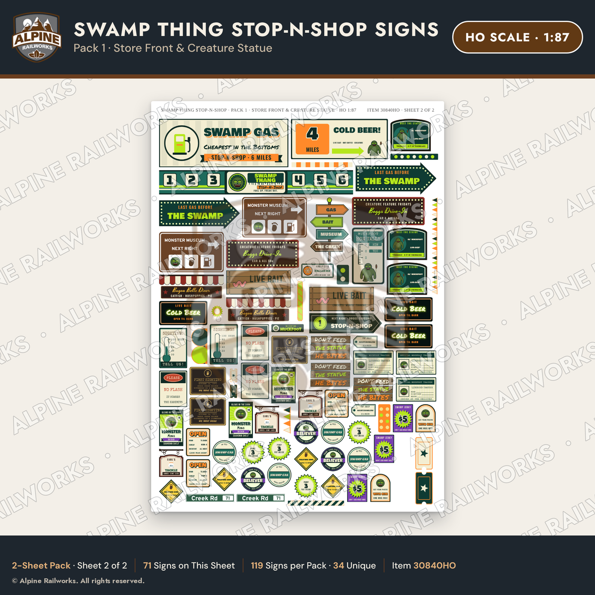 Alpine Railworks 30840HO HO Scale Roadside Signs - Swamp Monster Store