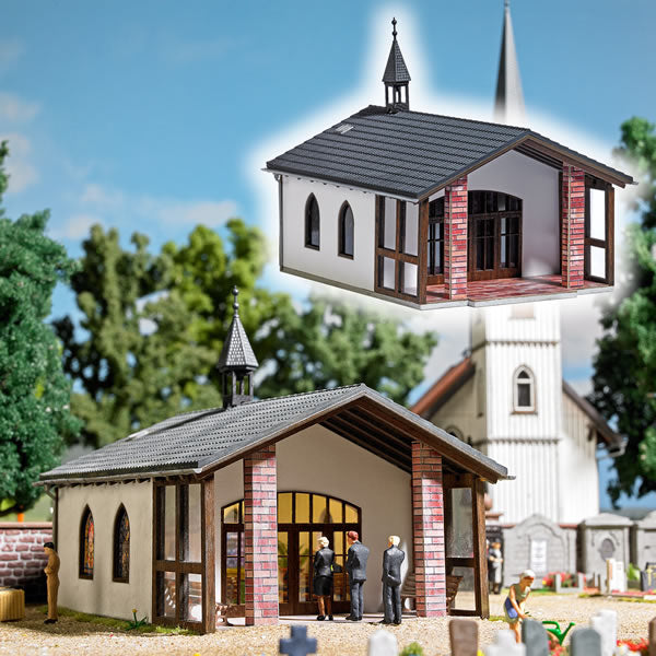 Busch 1566 HO Scale Cemetery Chapel -- Kit - 4 x 3-9/16 x 3-9/16" 10.2 x 9 x 9.1cm