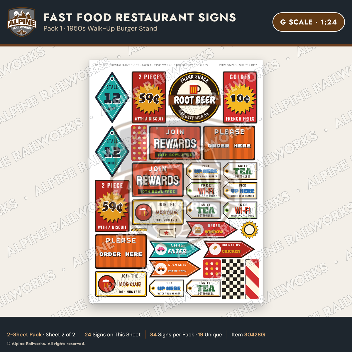Alpine Railworks 30428G G Scale Fast Food Restaurant Signs