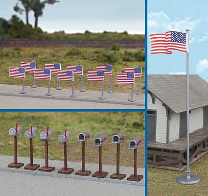 Walthers SceneMaster 949-4166 HO Scale Flags (11) and Mailboxes (8)