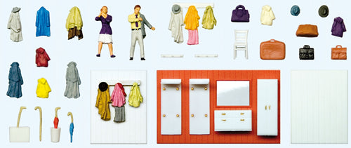 Preiser 10658 HO Scale Ready to Go Out -- 2 Figures, & Cloak Room Details