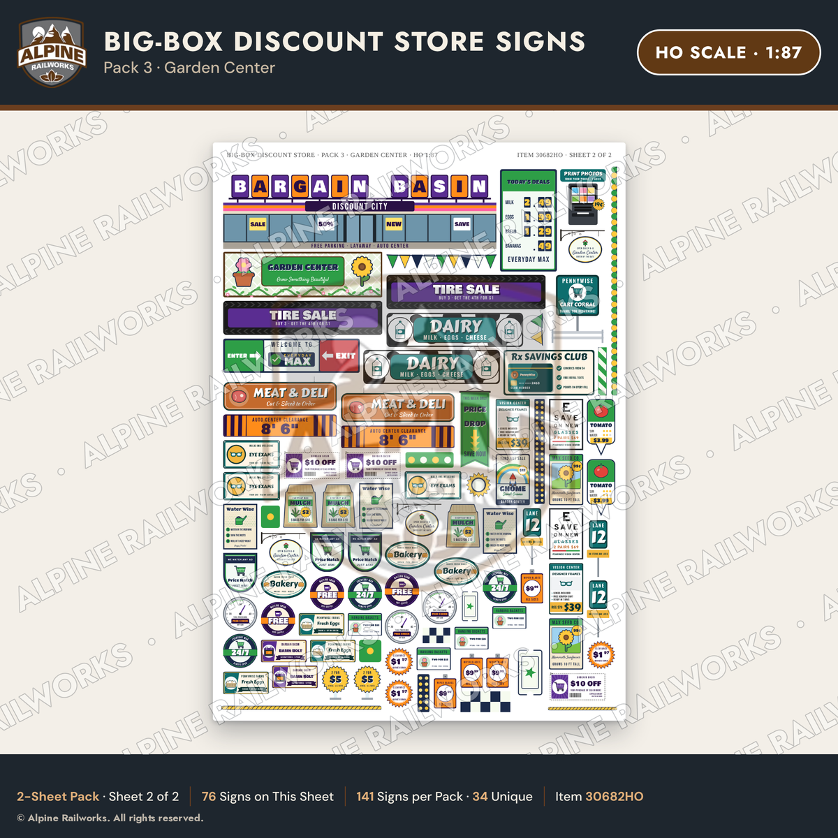 Alpine Railworks 30682HO HO Scale Big-Box Discount Store Signs