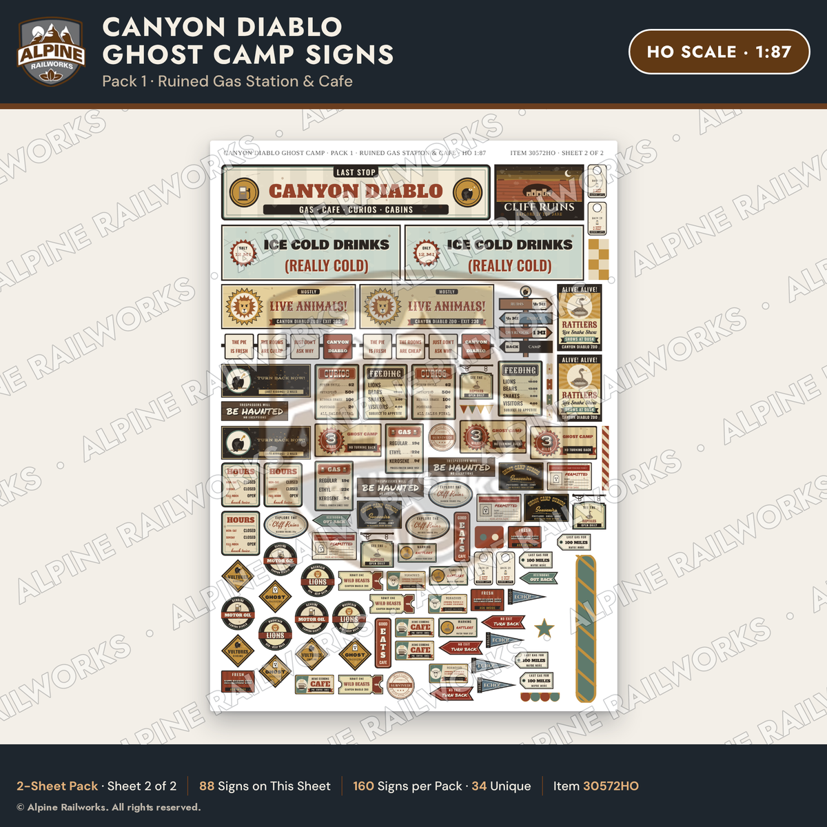 Alpine Railworks 30572HO HO Scale Roadside Signs - Desert Ghost Town