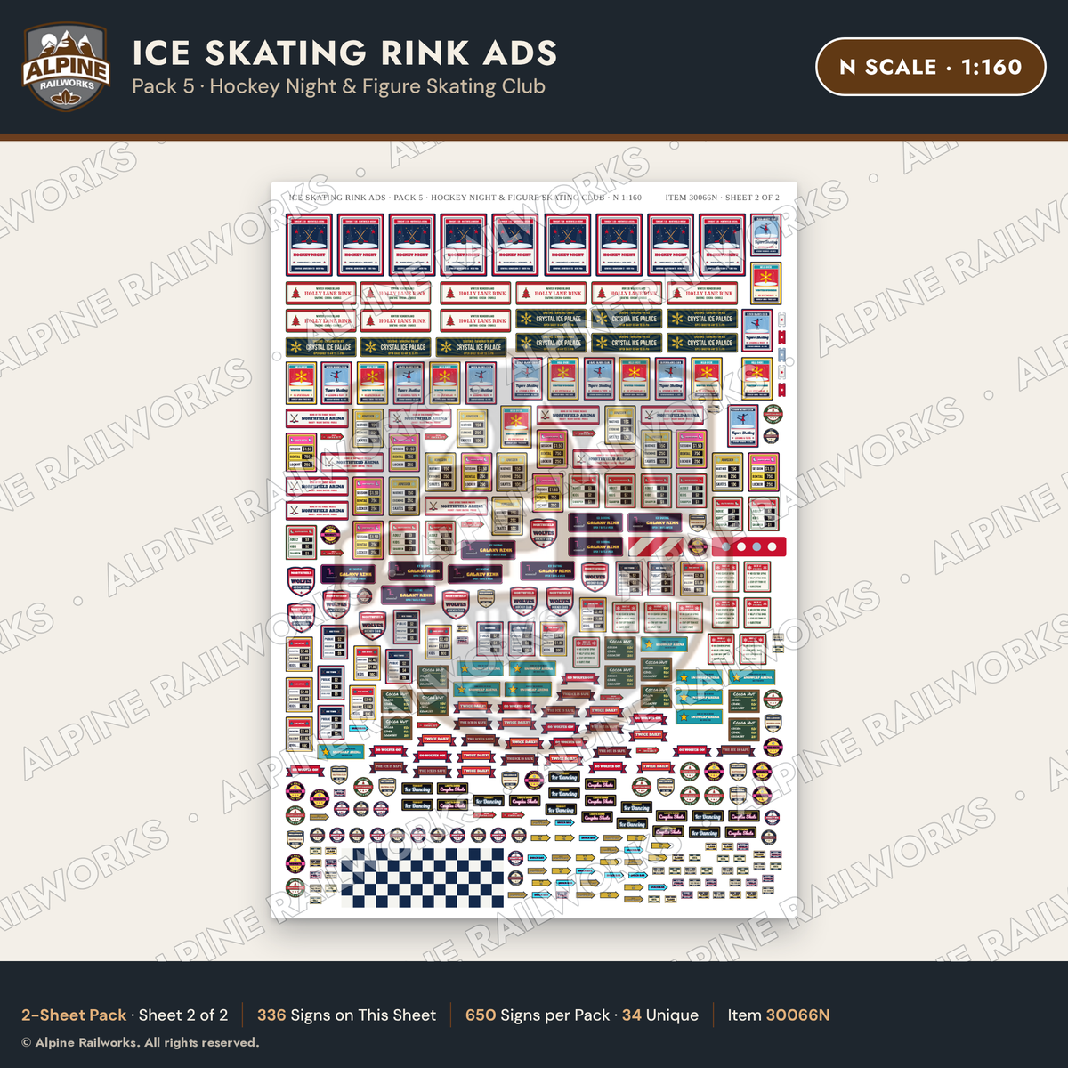 Alpine Railworks 30066N N Scale Ice Skating Rink Ads - Hockey Night