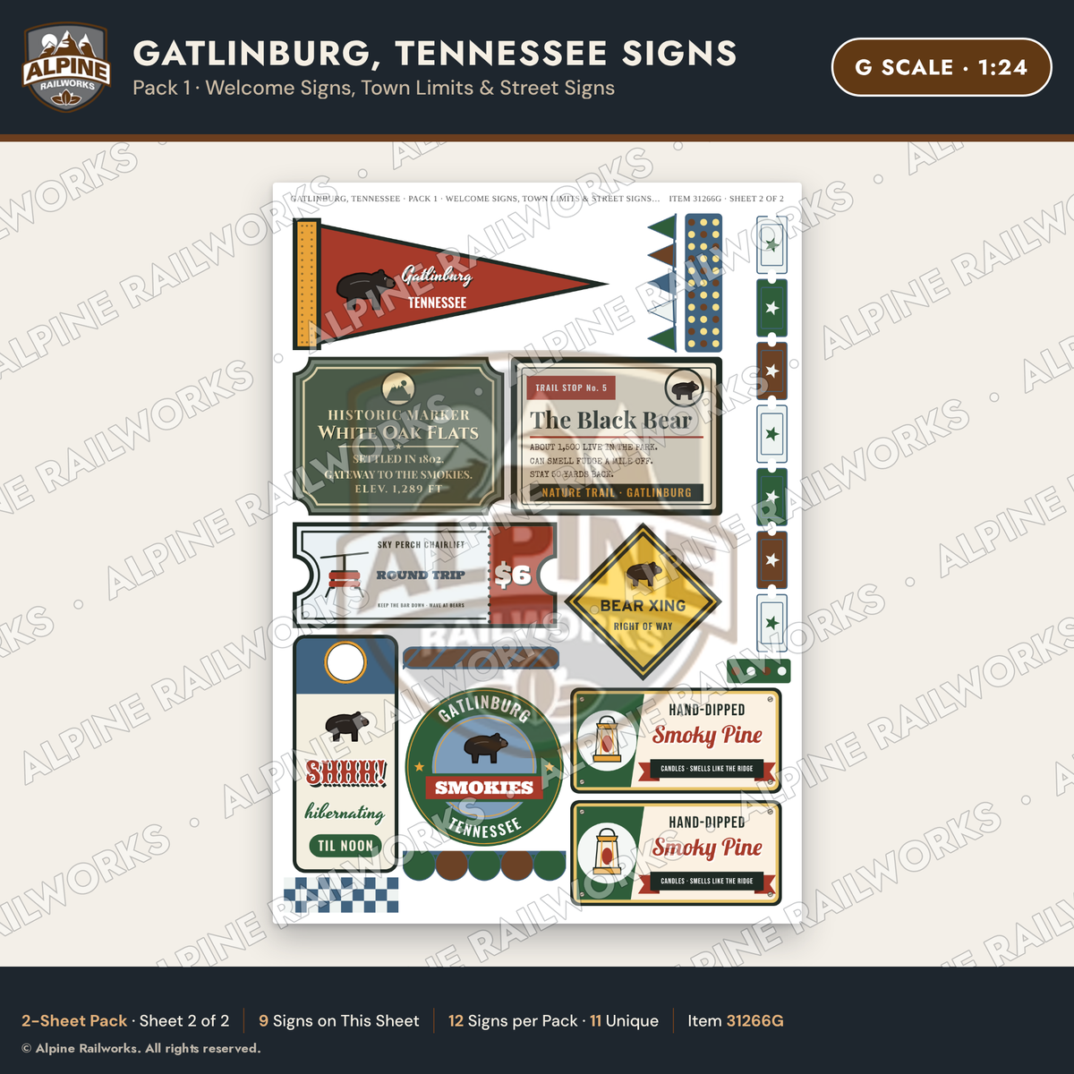 Alpine Railworks 31266G G Scale Gatlinburg TN Signs - Welcome Signs