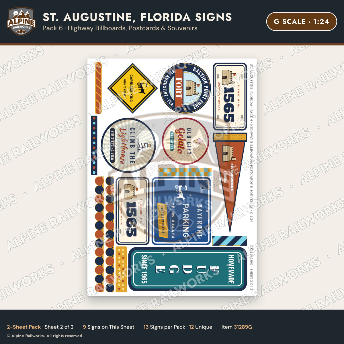 Alpine Railworks 31289G G Scale St. Augustine FL Signs - Billboards