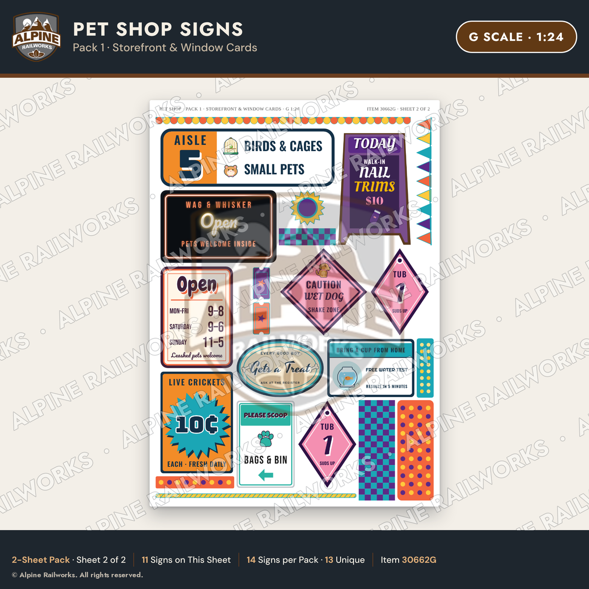Alpine Railworks 30662G G Scale Pet Shop Signs - Storefront